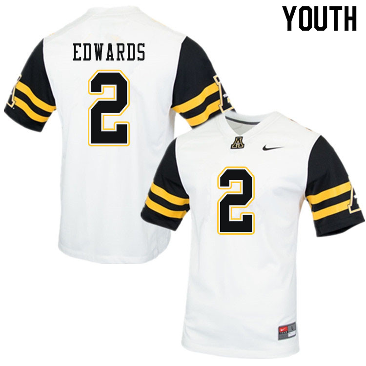Youth #2 Willie Edwards Appalachian State Mountaineers College Football Jerseys Sale-White - Click Image to Close